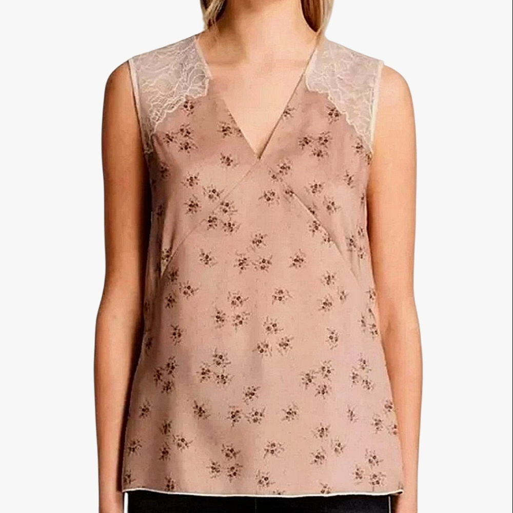 All Saints Blush Pink Prism Rosalie Dainty Floral Lace Sleeveless Blouse 4